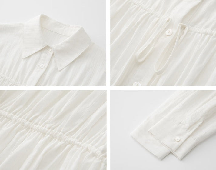 Relaxed Drawstring White Shirt_BDHL6011