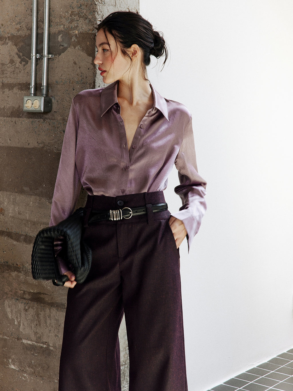 Purple Textured Suit Pants_BDHL8002