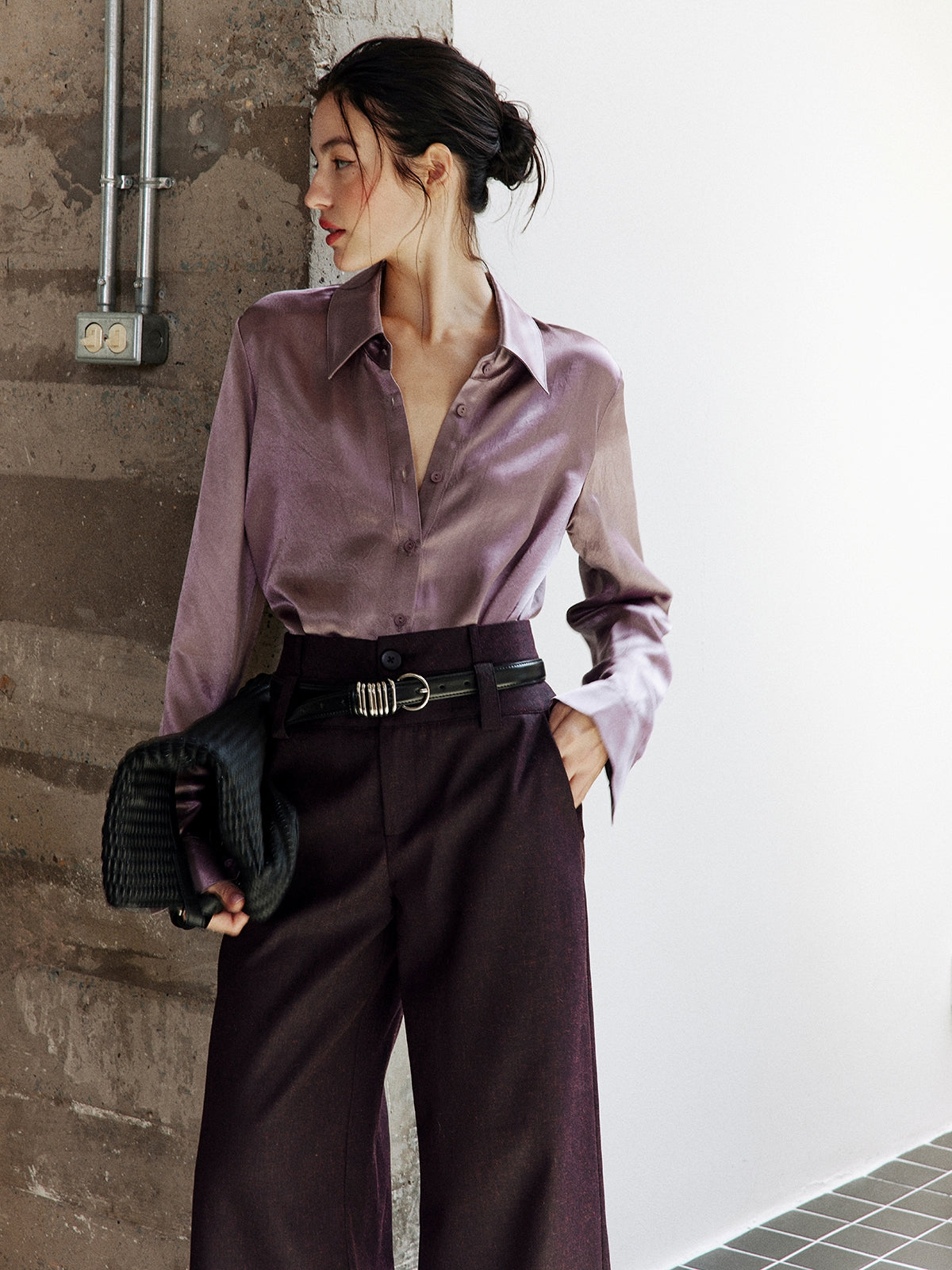 Purple Textured Suit Pants_BDHL8002
