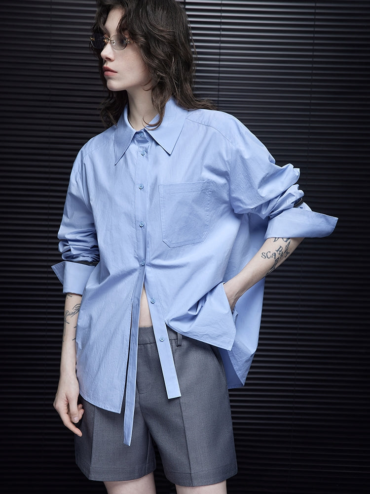 Blue Lapel Long-Sleeved Shirt_BDHL7030