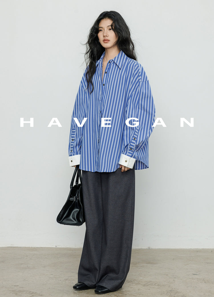 Contrast Cuff Striped Shirt_BDHL7068