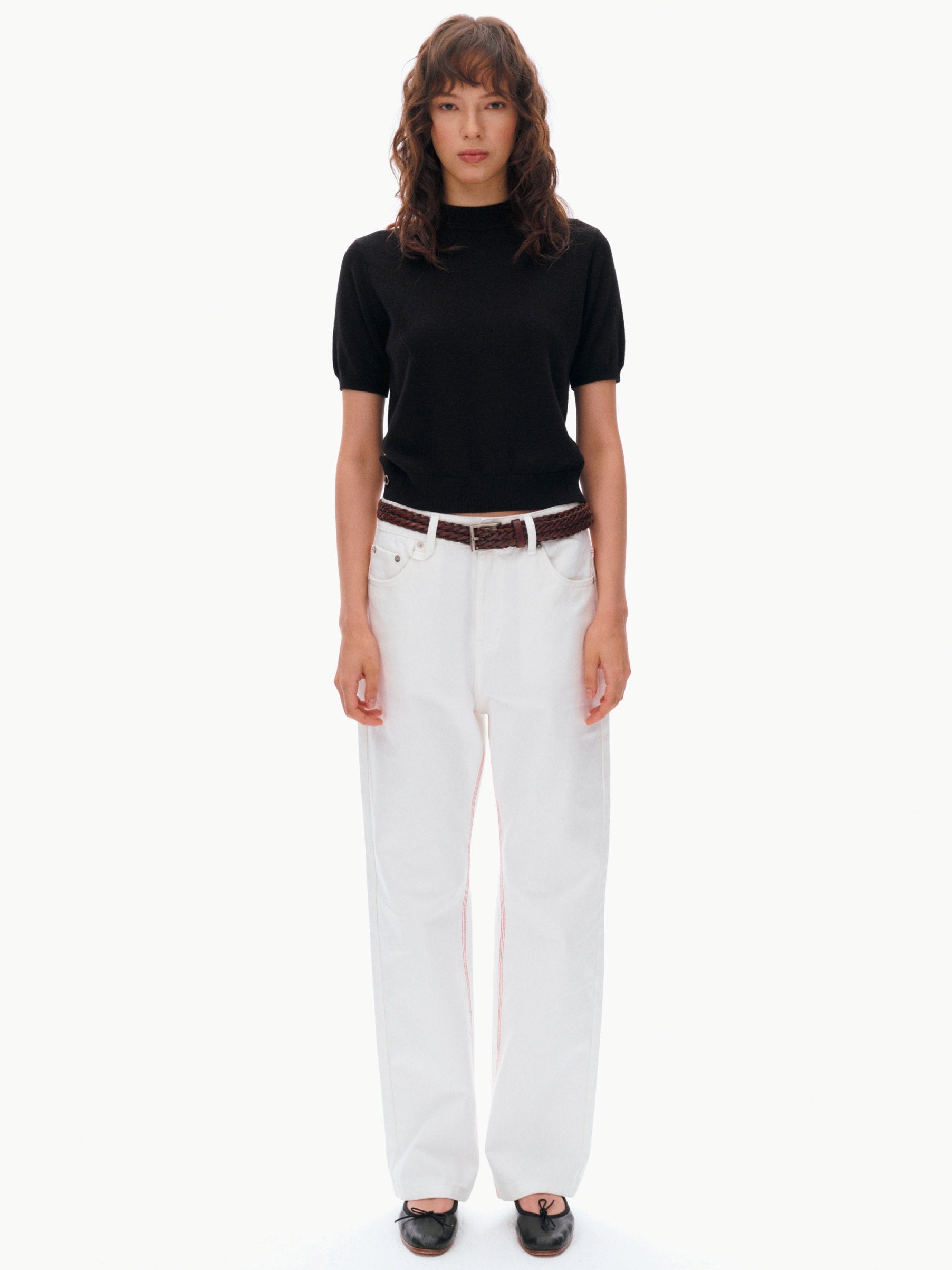 High-Neck Short-Sleeved Knit Tops_BDHL8106