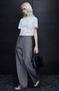 Gray Waist Tie Wide Pants_BDHL7035