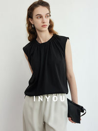 Press Pleated Sleeveless Tops_BDHL6144