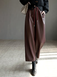 PU Leather Draped Straight Pants_BDHL6869