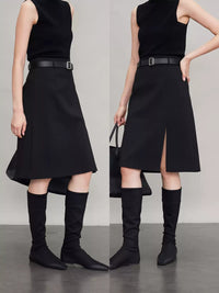 Straight Front Slit A-Line Skirt_BDHL6680