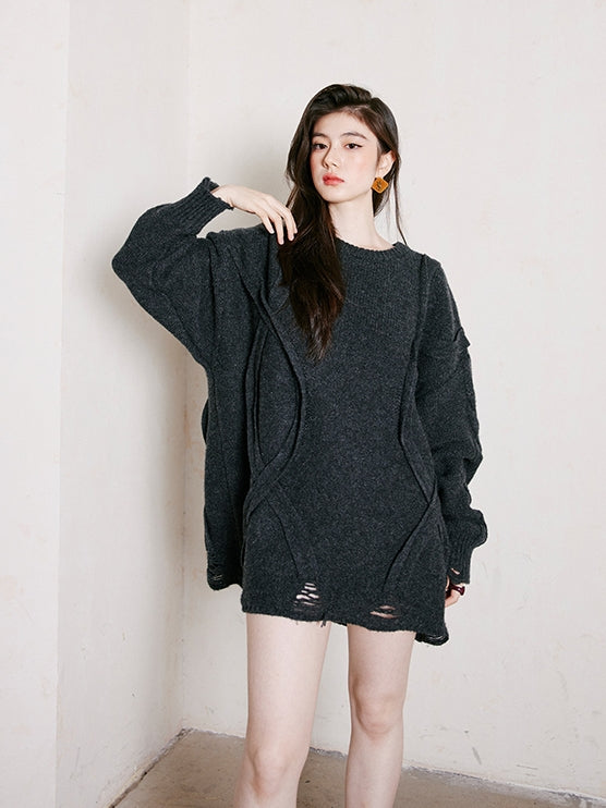 Dark Gray Loose Large Knit_BDHL6745