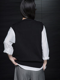 Black V-Neck Vest Cardigan_BDHL6370