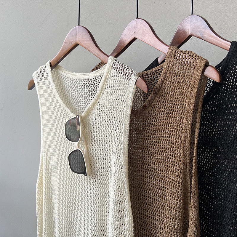 Hollow Long Sleeveless Tops_BDHL7561