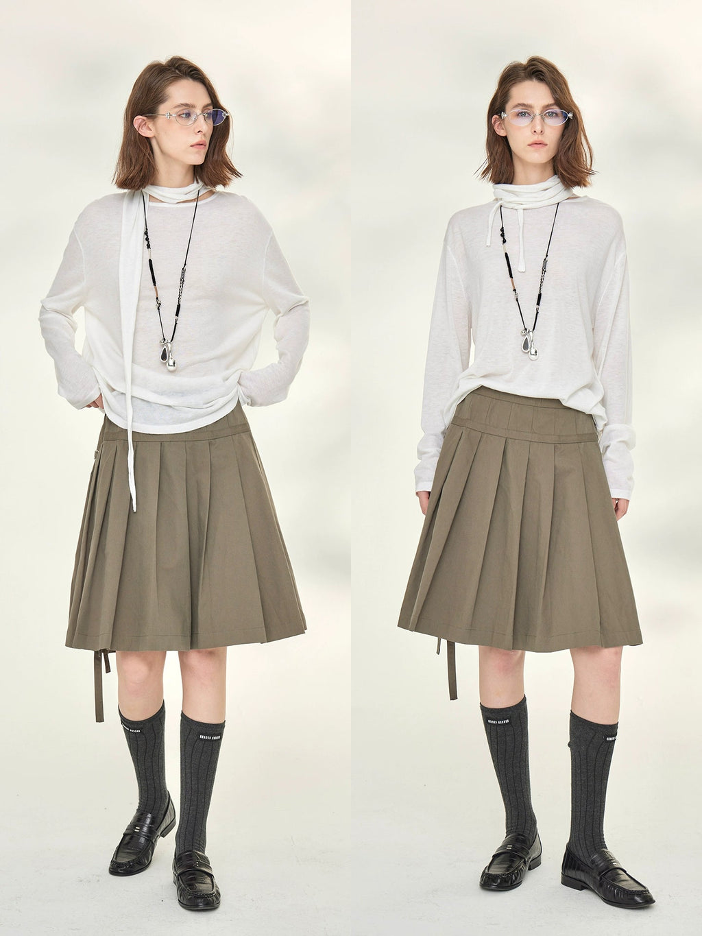 Ribbon-Tie Short-Sleeved Or Long-Sleeved Tops_BDHL7790