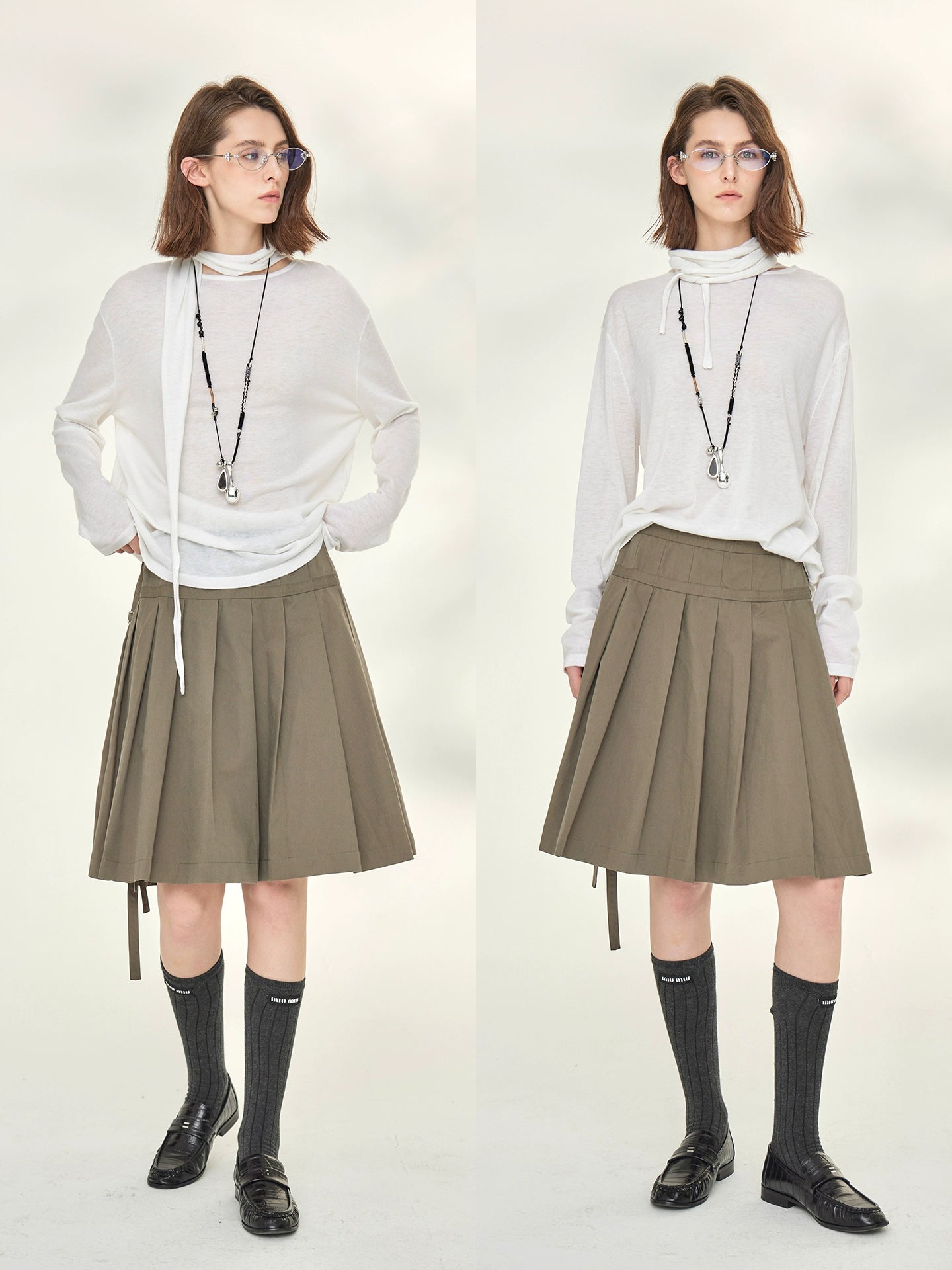 Ribbon-Tie Short-Sleeved Or Long-Sleeved Tops_BDHL7790