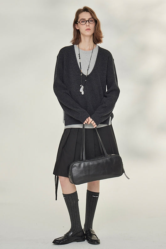 Two-Piece Style U-Neck Knit Tops_BDHL7746