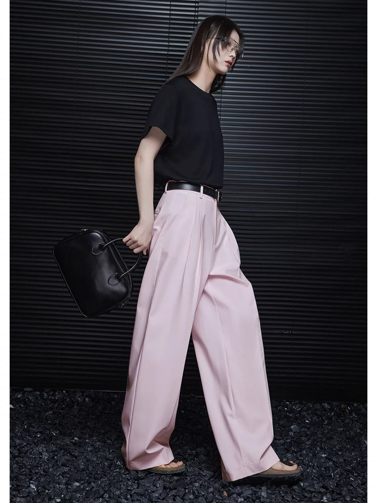 Light pink loose straight drape pants_BDHL5925