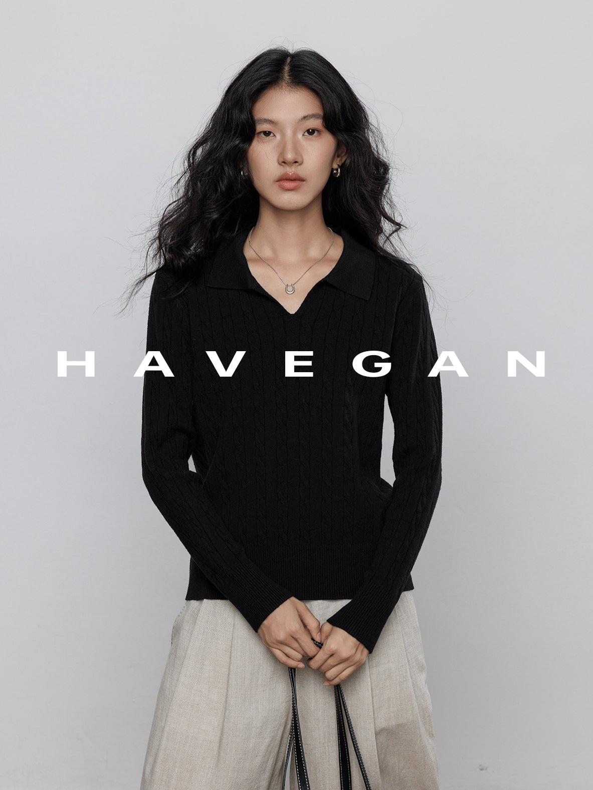 Polo-Collar Cable Knit Tops_BDHL7782
