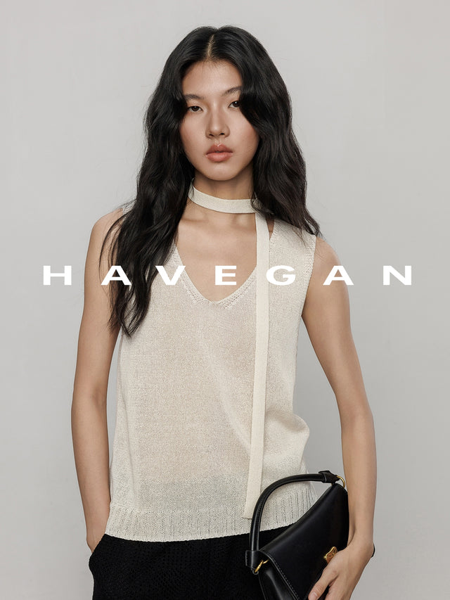 V-Neck Tie-Strap Knitted Vest_BDHL7477