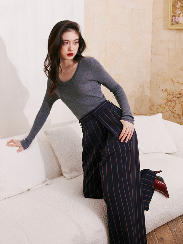 Striped Tuck Straight Pants_BDHL6844