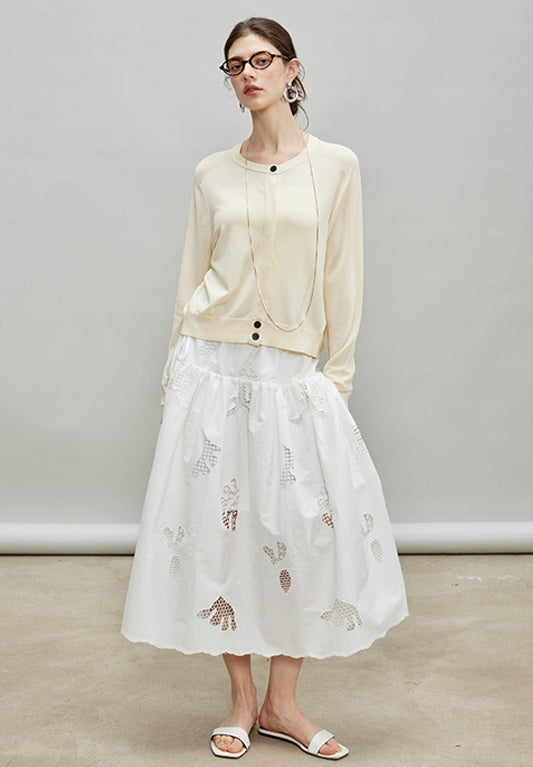 Embroidered Hollow A-Line Skirt_BDHL7184