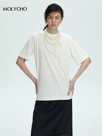 White T-shirt with Necklace Set_BDHL7434