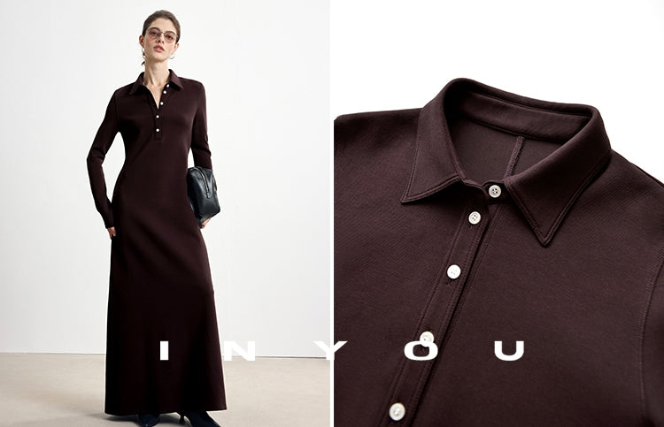 Polo Lapel Slim Long Dress_BDHL7753