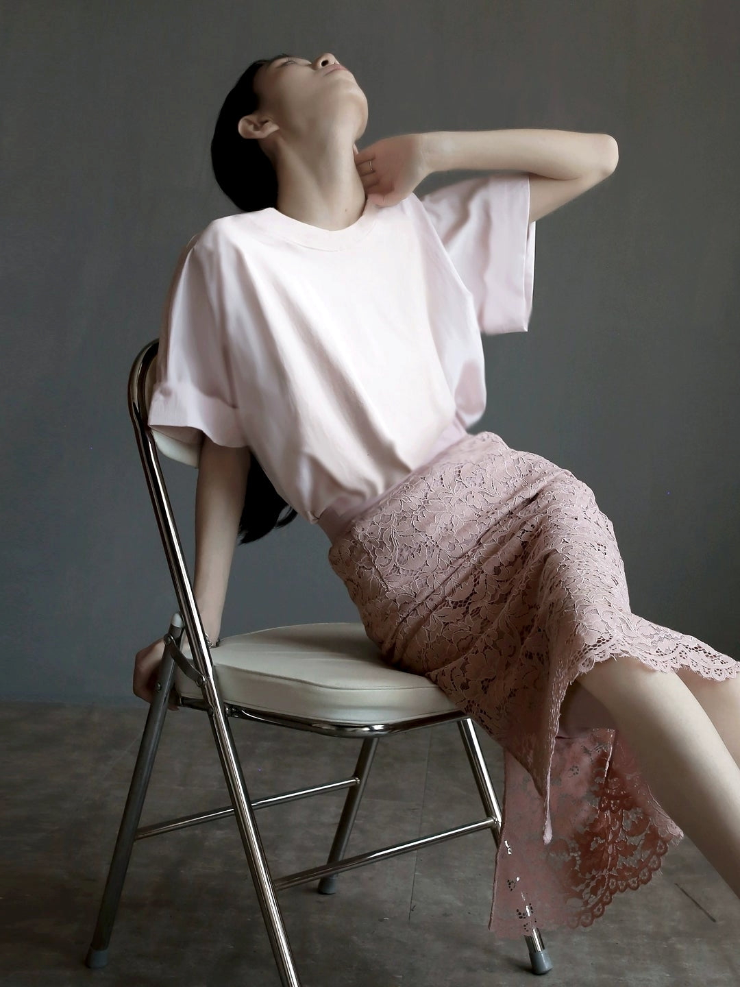 Round Neck Shirt And Fishtail Skirt Set_BDHL7635