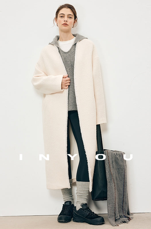 Collarless Fluffy Long Coat_BDHL7909