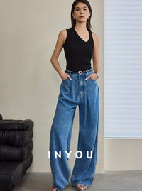 Wide Leg Draped Jeans Pants_BDHL6019