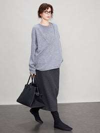 Gray Back Slit Tweed Skirt_BDHL6693