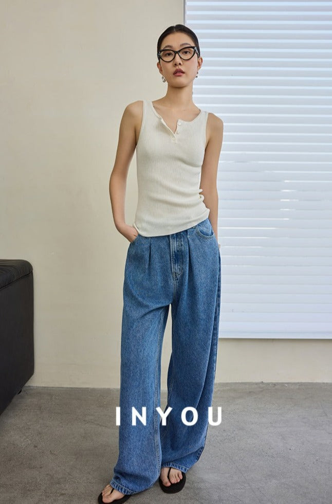 Wide Leg Draped Jeans Pants_BDHL6019