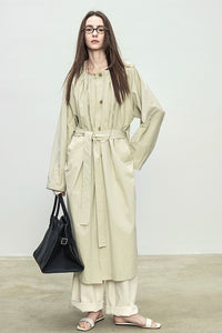 Collarless Loose Long Windbreaker_BDHL7088