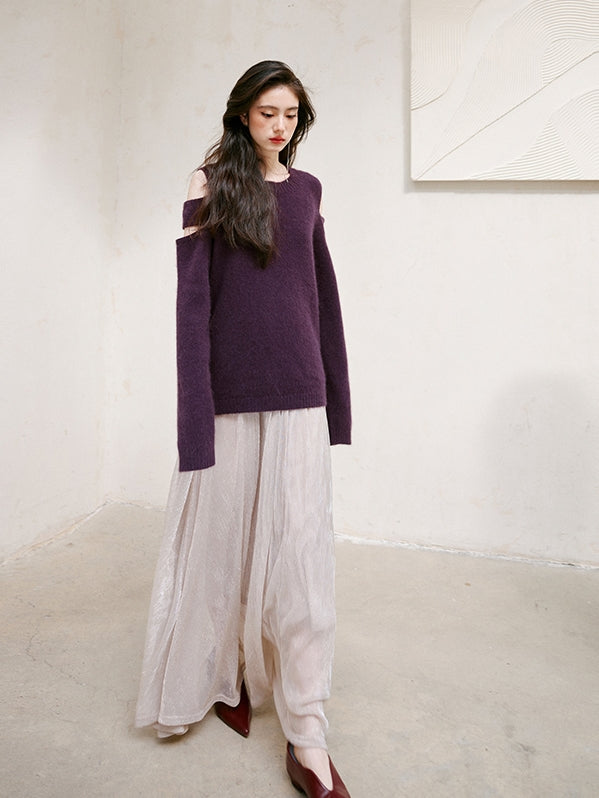 Purple Shoulder Cut-out Sweater_BDHL6746