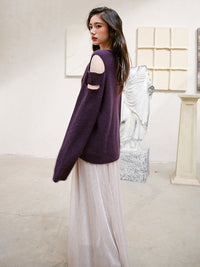 Purple Shoulder Cut-out Sweater_BDHL6746