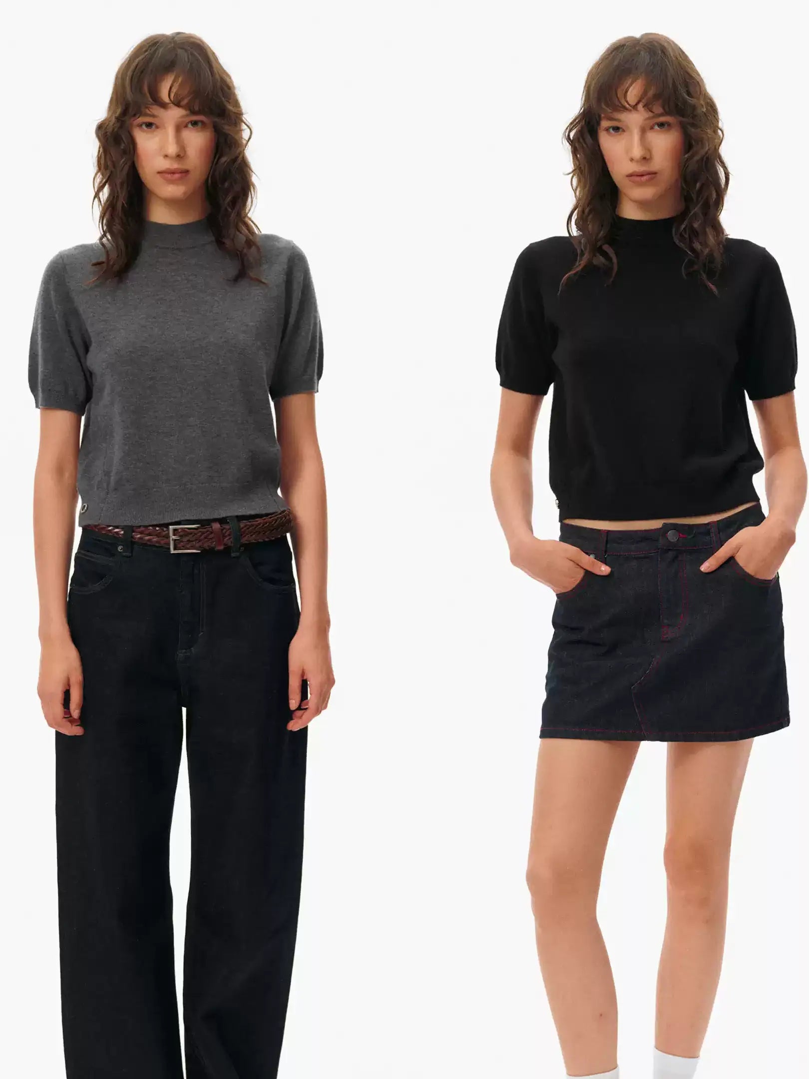 High-Neck Short-Sleeved Knit Tops_BDHL8106