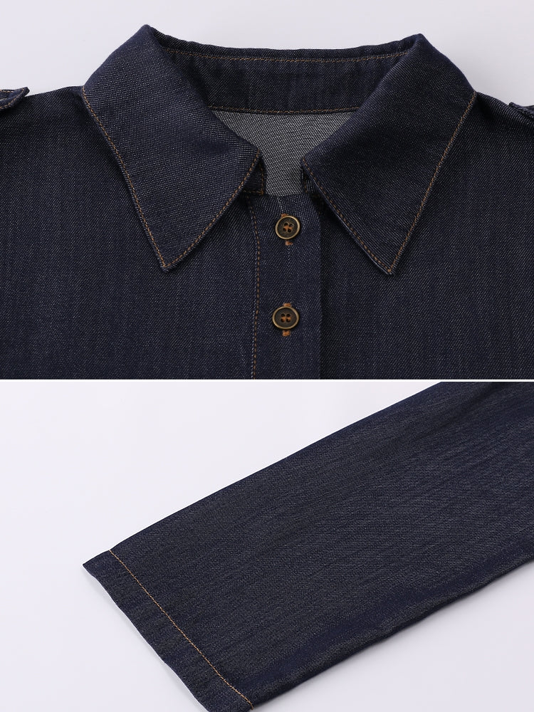 Denim Long-Sleeved Denim Shirt_BDHL7710