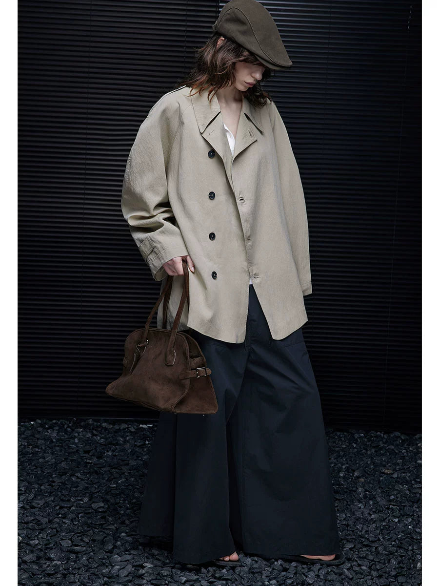 Draped Sleeve Short Trench Coat_BDHL7641