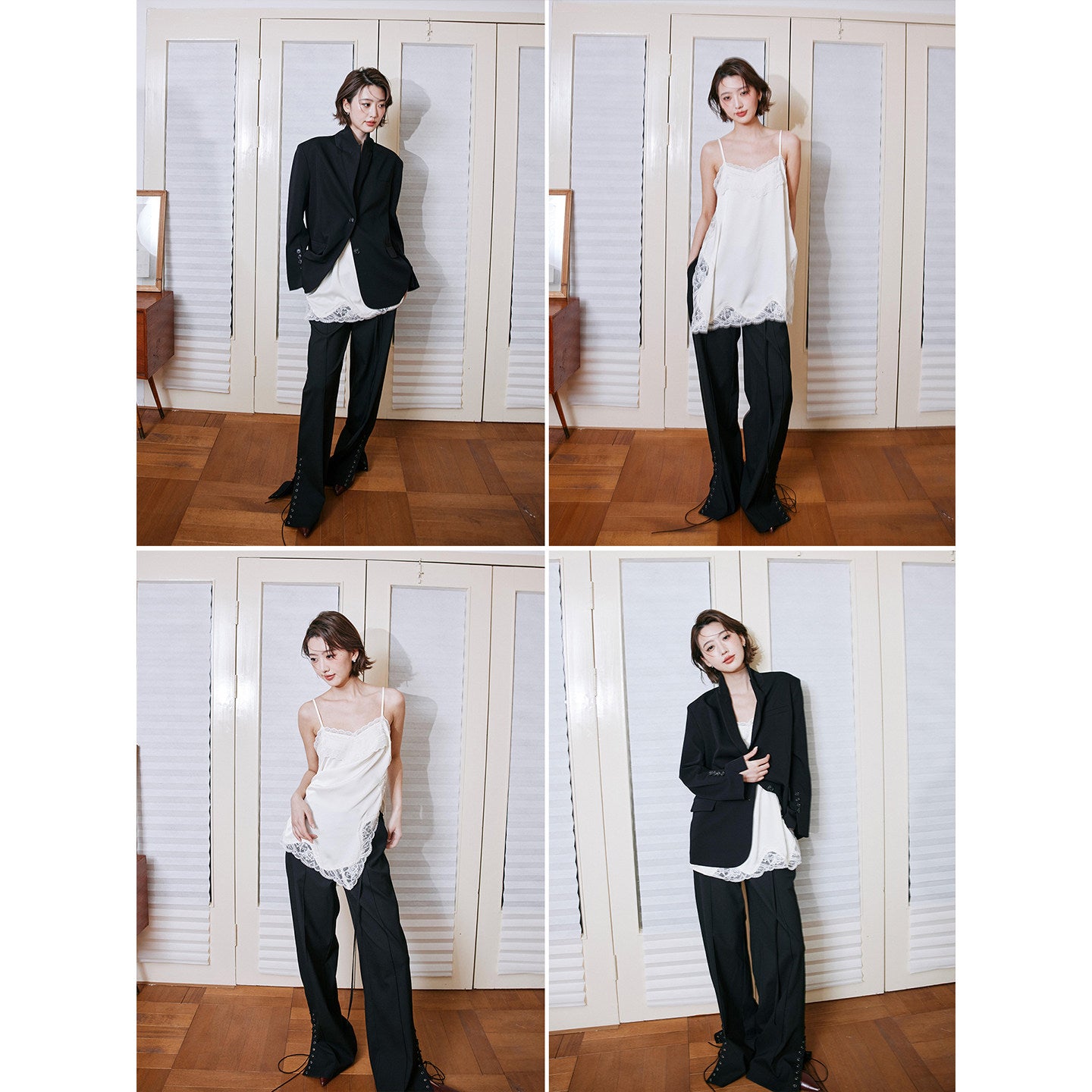 Black Lace-Up Side Low-Rise Wide Pants_BDHL8240