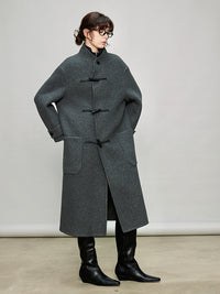 Stand Collar Horn Button Coat_BDHL6922