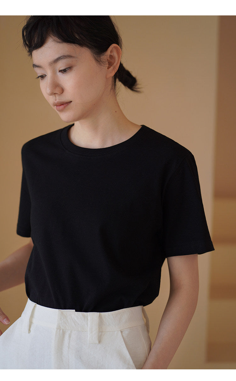 Relaxed Fit Short Sleeve Cotton Tops_BDHL8295
