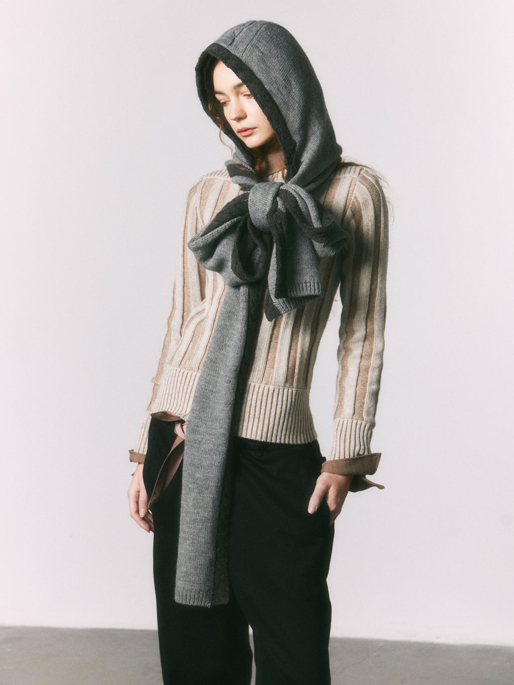 Contrast Color Hooded Scarf_BDHL6963