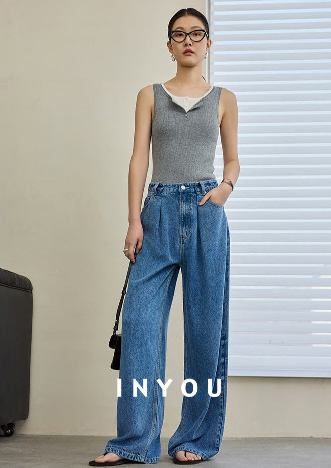 Wide Leg Draped Jeans Pants_BDHL6019