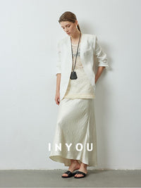 White Slim Collarless Jacket_BDHL6120