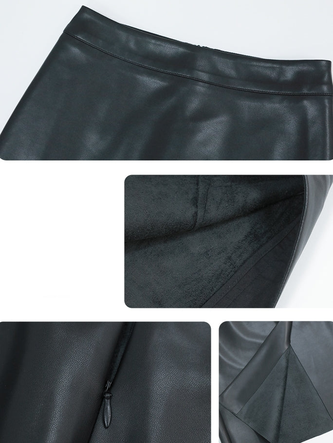 PU Leather Back Slit Skirt_BDHL6766