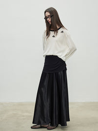 Black Double Fabric Long Skirt_BDHL7075