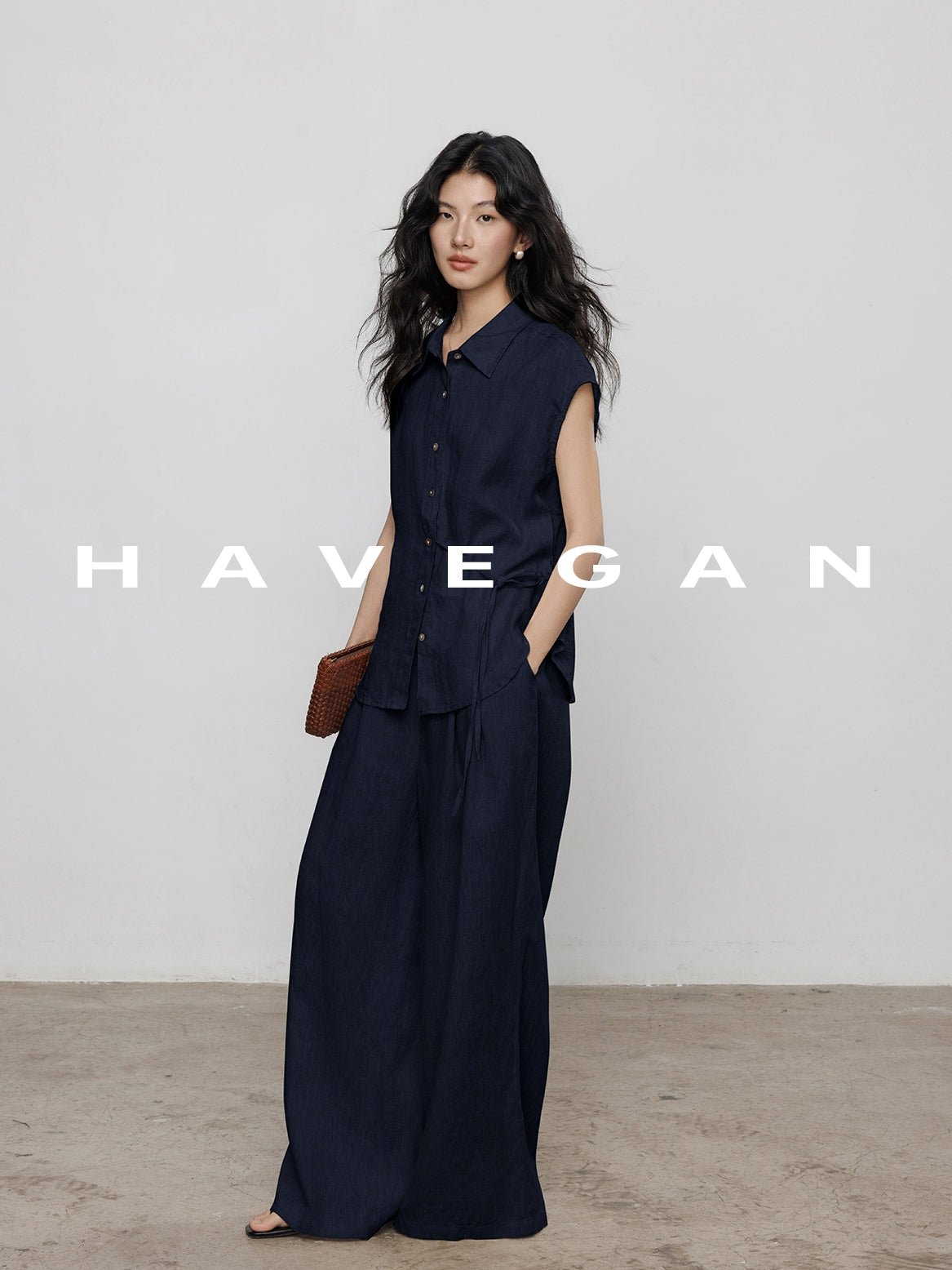 Waist-Strap Sleeveless Shirt And Casual Pants Set_BDHL7481