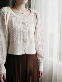 Lantern Sleeve Knitted Cardigan_BDHL6873