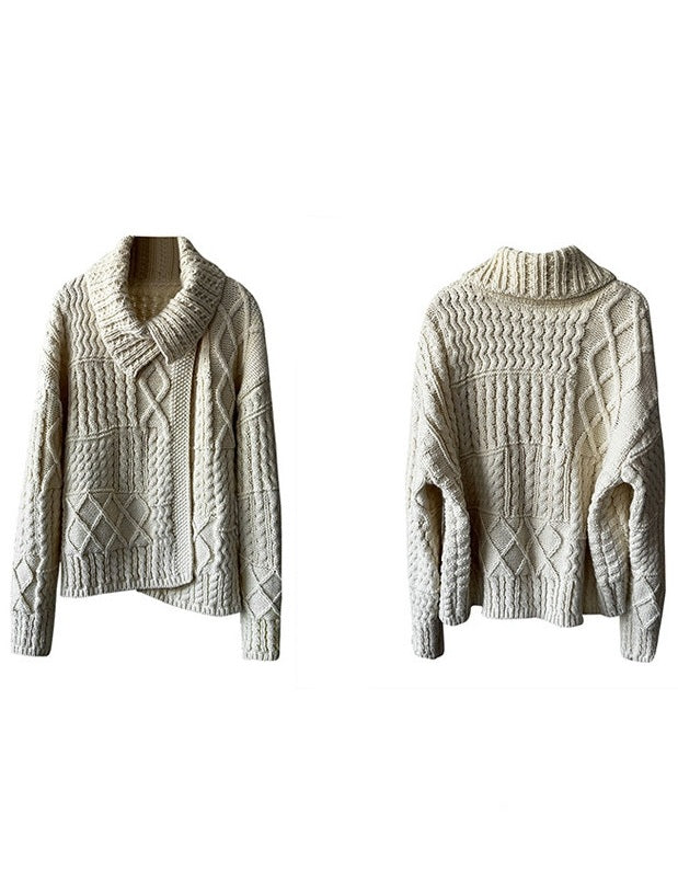 領口飾邊麻花針織開襟衫_BDHL8135