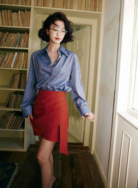 Draped Red Tight Skirt_BDHL6009