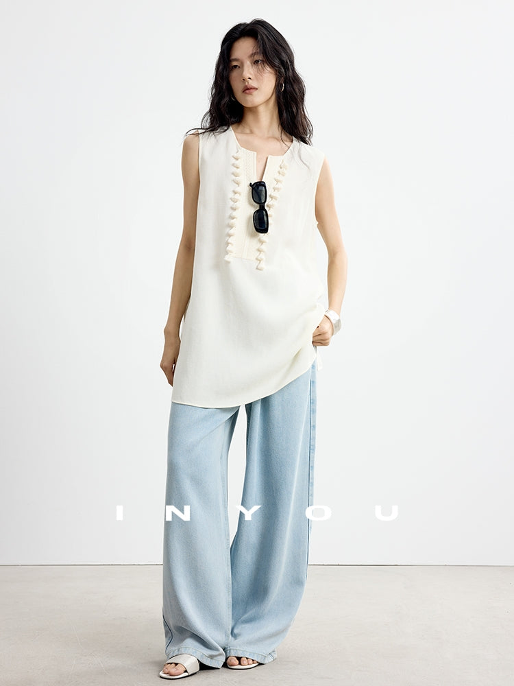 Fringe V-Neck Sleeveless Tops_BDHL7652