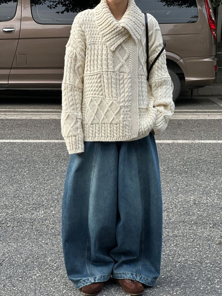 領口飾邊麻花針織開襟衫_BDHL8135