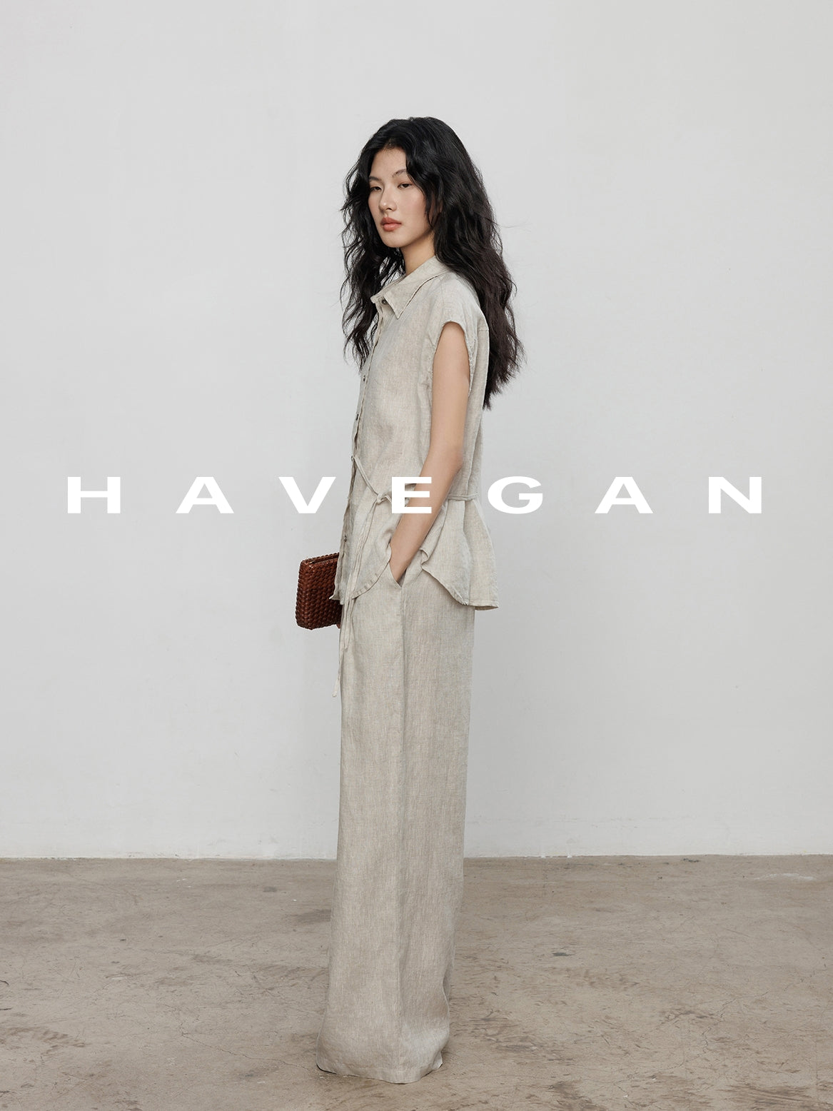 Waist-Strap Sleeveless Shirt And Casual Pants Set_BDHL7481