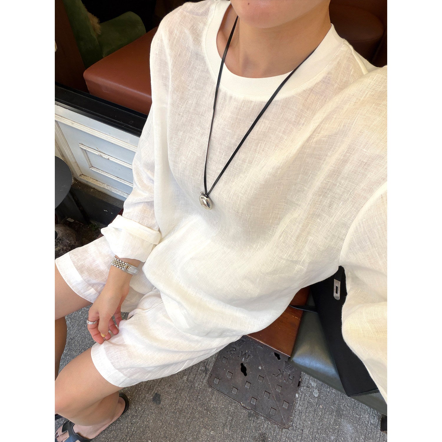 Linen Loose Top and Casual Shorts_BDHL8213